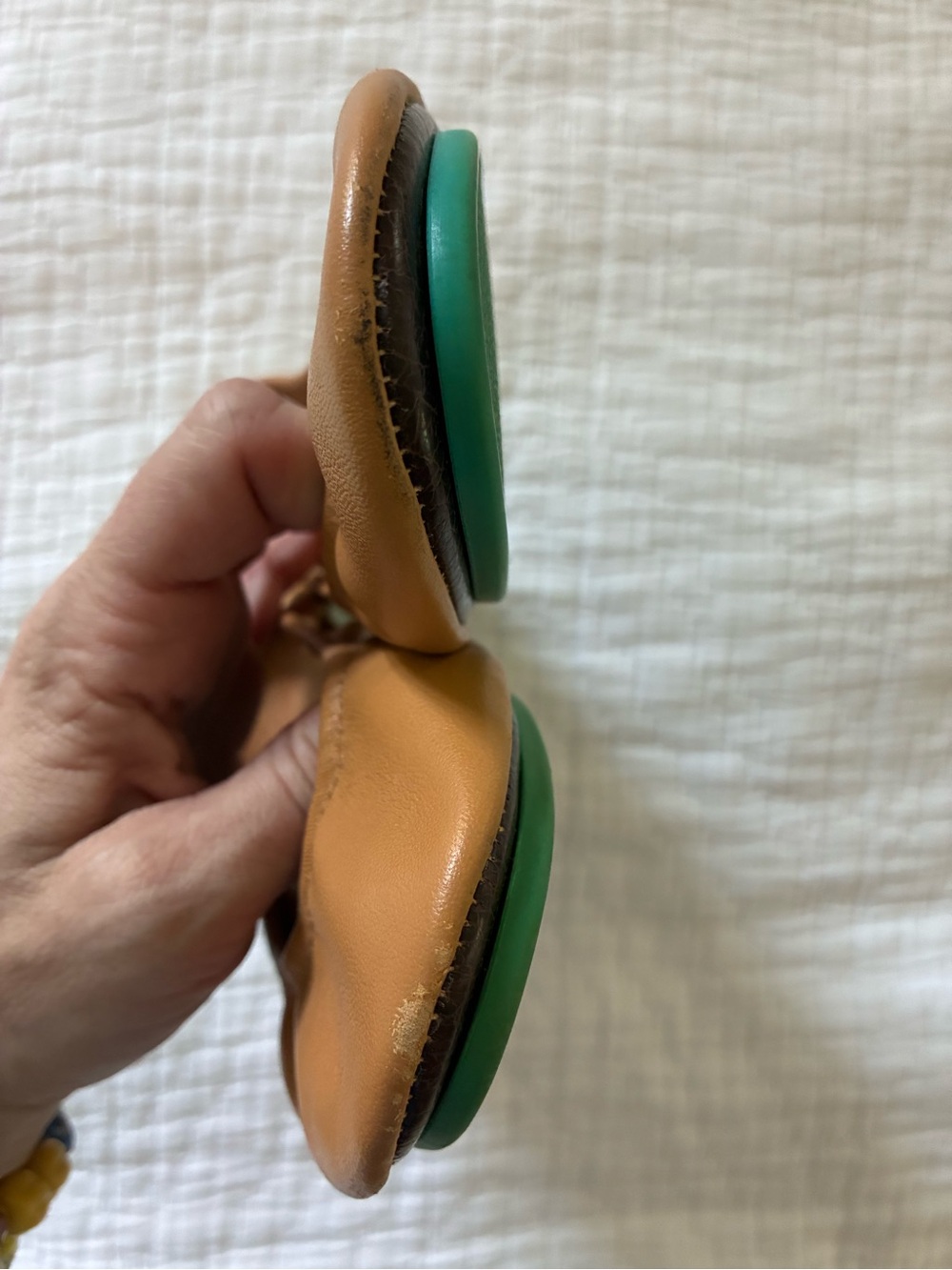 Tieks Leather Ballet Flats in Cognac with Teal Heel Tab - Picture 4 of 4